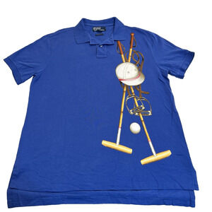 Retro Polo Ralph Lauren Croquet Graphic Custom Fit Polo Shirt Men’s Blue, Sz L